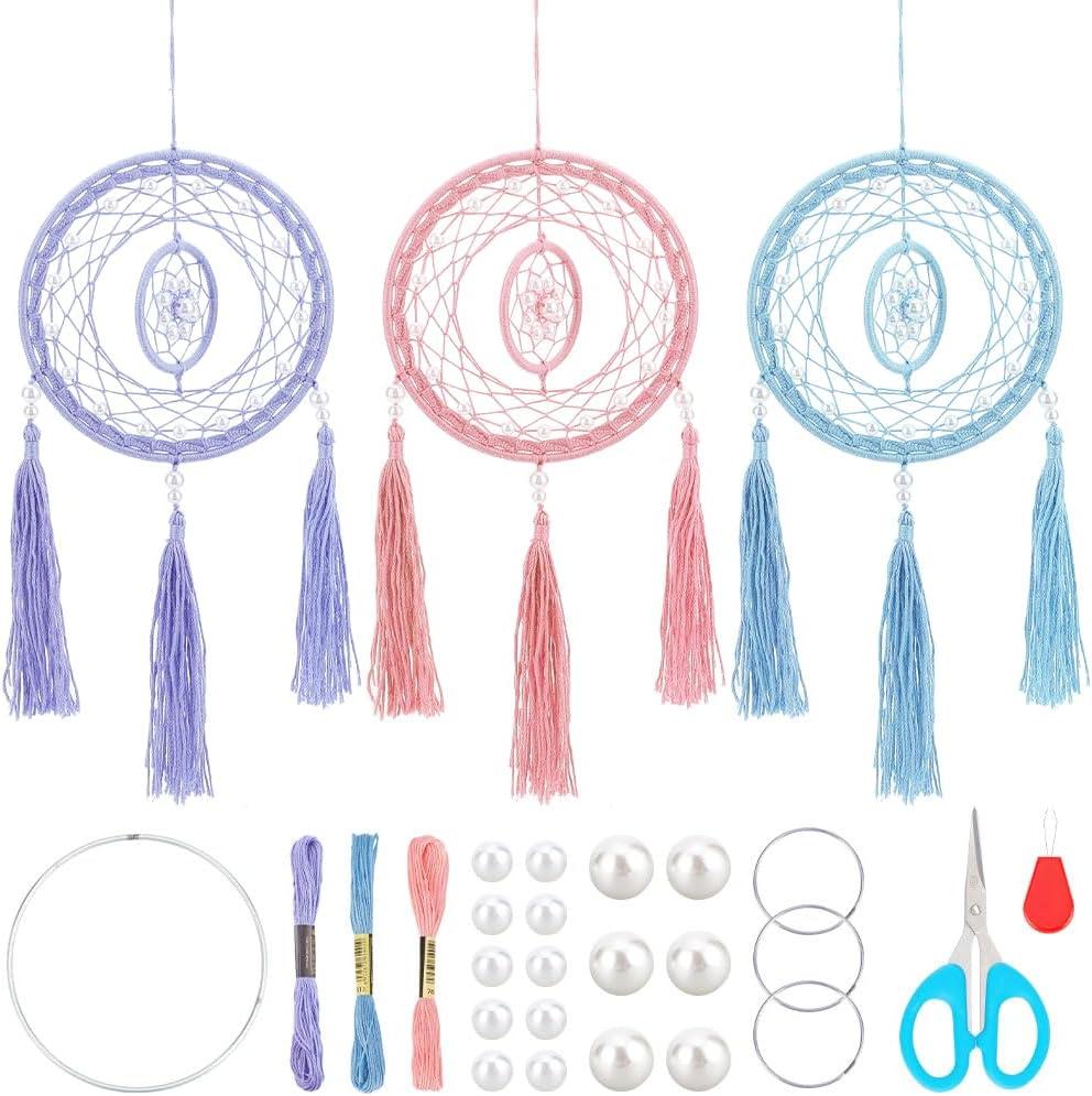 INFUNLY 3 Set DIY Dream Catcher Kit Make Your Own Dreamcatcher Hanging Ornament for Car Dream Catcher Rings Kit DIY Dream Catcher Making Kit Small Charms Pendant Home Wall Decor Bag Charm