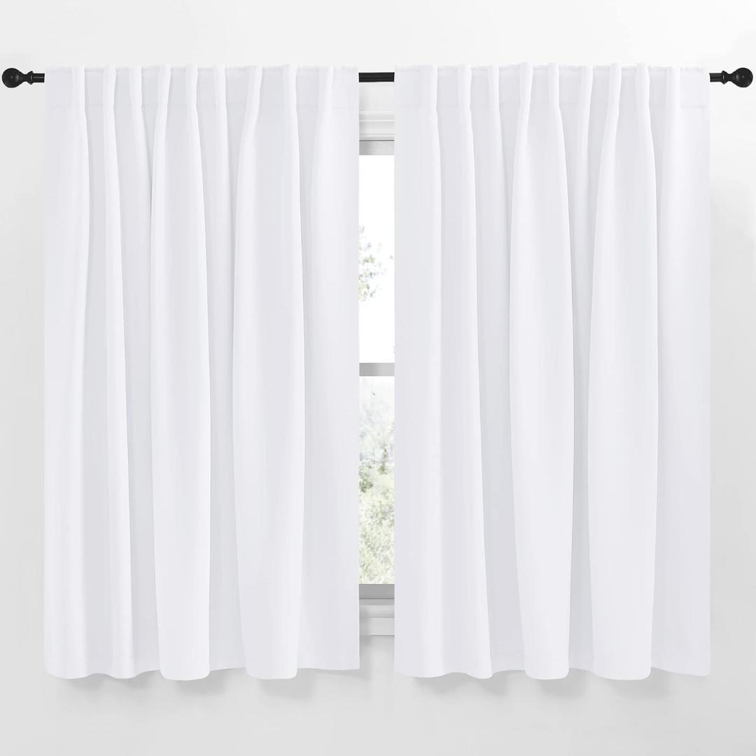 NICETOWN Living Room Curtain Drapes - (White Color) W70 x L63, Set of 2, Window Treatment Drapery Panels for Bedroom