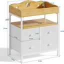 POKIPO Bamboo Changing Table Dresser with Sturdy Metal Frame, 4 Fabric Drawers, 3-in-1 Baby Dresser with Changing Table Top, Diaper Changing Station and Storage Organizer for Modern Nursery, 19.9"D x 32.9"W x 39.8"H