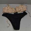 ZAFUL Women's Leopard Bikini Set V Wired Animal Print Ribbed Colorblock Swimsuit High Cut Two Piece Swimwear S Yellow and Black