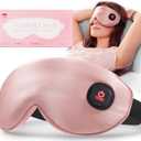 LitBear Silk Cordless Heated Eye Mask, Warm Eye Compress for Dry Eyes, Light Blocking Heat Eye Mask for Women Men, Soft Eye Heating Pad for Dry Eyes, Travel, Rechargeable, Washable Cover (Pink)