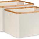 efluky Storage Baskets for Organizing, Fabric Storage Baskets with Bamboo Handles, Collapsible Storage Baskets for Shelves and Closet, Jumbo, Beige Set of 2