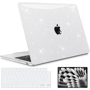 B BELK Compatible with New MacBook Air 15 inch Case 2025 2024 2023 MacBook Air Case A3241 A3114 A2941 M4 M3 M2 with Touch ID, Glitter Clear Laptop Hard Shell + Keyboard Cover + Screen Protector