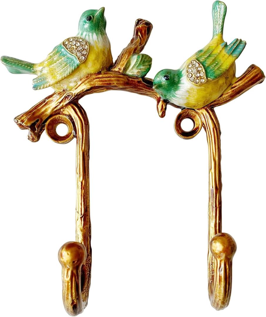 Vintage Bird Shaped Decorative Wall Hook Rack Hanger for Hanging Clothes Coats Towels Keys Hats, 1 Pack Antique Metal Mounted Wall Hook, 2 Birds