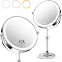 8" Makeup Mirror with Lights,4000mAh Rechargeable Vanity Mirror,1X/10X Double Sided Magnifying Mirror with Adjustable Height, 3 Colors Stepless Dimming Lighted Makeup Mirror,Women Gift