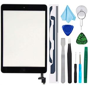 Black Digitizer Repair Kit for iPad Mini 1&2 A1432 A1489 Touch Screen Digitizer Replacement with IC Chip + Home Button + Tools + Pre-Installed Adhesive