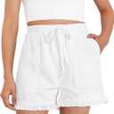 BOOPH Little Girls Jean Shorts Denim Elastic Waist Drawstring Shorty Shorts for Teen Girls 11Y, 12Y (White)