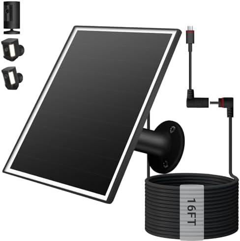 VERVERAY 6W Solar Panel for Ring Camera Outdoor Wireless, Fast Charging Solar Charger with USB-C & 3.5mm Plug for Ring Stick Up & Spotlight Cam Series, Waterproof, 16ft Cable (Black)