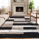 Superior Indoor Area Rug, Jute Backed, Modern Geometric Patchwork Floor Decor for Bedroom, Office, Living Room, Entryway, Kitchen, Hardwood Floors, Rockwood Collection, 6' x 9', Ivory-Beige