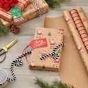 Hallmark Christmas Wrapping Paper Rolls, Brown Kraft Holiday Gift Wrap (Pack of 3: 90 sq. ft. ttl) Kraft with Santas, Trees, Stripes, 3 Count