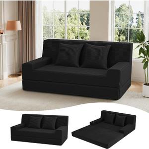 MeMoreCool 59" Boneless Couch Bed, Loveseat Futon Sofa, Small Space, Black