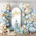Dusty Blue Balloon Arch Kit,122Pcs Light Blue Sand White Metallic Gold Matte Balloons for Kids Boy Baby Shower Decorations Wedding Graduation Bridal Engagement Birthday Party Supplies