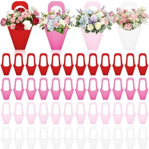 Chivertion 48 Pcs Mother's Day Flower Bags Bulk Kraft Paper Flowers Bouquet Holder with Handle Florist Floral Boxes for Arrangements Flower Bloom Bar Bridal Wedding Birthday Home Party Decor