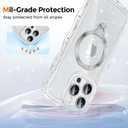Magnetic for iPhone 16 Pro Max Case Clear, Sparkly Bling Glitter Cute Curly Wave Transparent Cover for Women, Compatible with MagSafe ShockProof Phone Glitter Case with 360 Spin Stand 6.9", Clear