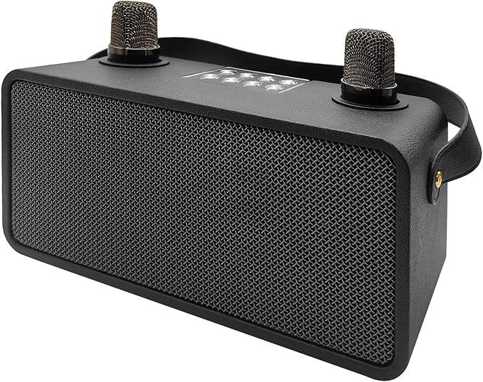 Karaoke Machine for Adults & Kids, Portable Bluetooth Speaker with 2 Wireless Karaoke Microphones, PA System with Echo Adjustment, Support Bass/FM/USB/TF for Home Party