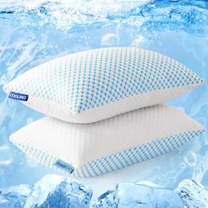 EASELAND Firm Pillows Shredded Memory Foam with Adjustable Fill - King Size Set of 2, Removable Cooling Cover for Hot Sleepers, Cool Bed Pillow for Side Back Stomach Sleepers