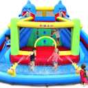 Causeair Inflatable Bounce House with Slide,Dolphin Styling,Splashing Pool,Double Water Cannon,Climbing Wall,Heavy Duty GFCI Blower,Inflatable Water Park Slide for Kids Backyard Summer