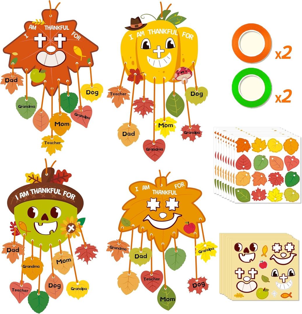 Flibberizz 28Pcs Fall Leaves and Pumpkin Thanksgiving Craft KIt Thankful Fall for Jesus, Never Leaves. Decorations with Cords,Thanksgiving Crafts for Schools Parties, Decor