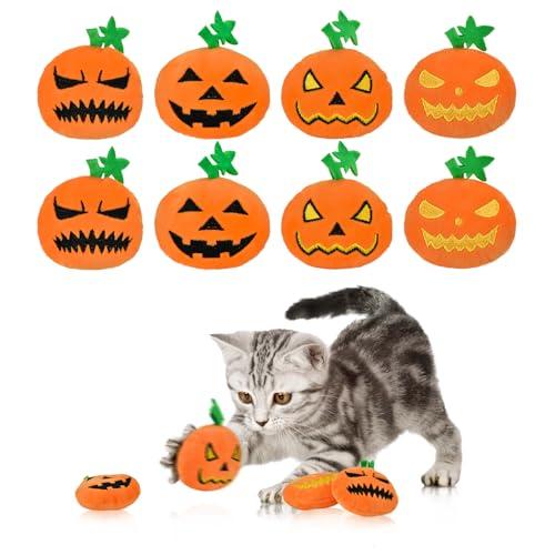 LyssKMK Halloween Pumpkin Toys for Cats Plush Teething Toys Featuring Pumpkin with Range Expressions Embroidery Designs Interactive Plush Toys for Kittens and Cats