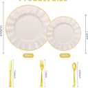 250PCS Ivory and Gold Plastic Dinnerware Set for 50 Guests, Elegant Fancy Disposable Party Plates Include 100 Dinner&Dessert Plates and 150 Silverware for Wedding Party Baby Shower