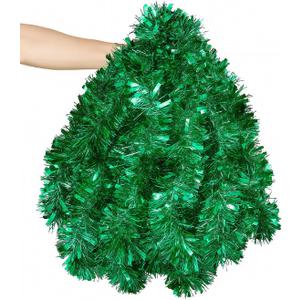 50FT Christmas Tinsel Garland, Green Thick Metallic Twist Garland for Xmas Tree, Holiday Party Decorations, Shiny & Flexible Indoor Outdoor Festive Streamers for Mantel, Stairs & DIY Crafts