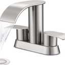 Ultimate Unicorn Waterfall Bathroom Sink Faucet Brushed Nickel, Two Handles Bathroom Faucet with Metal Pop up Sink Drain Stopper, Two Or 3 Holes Bathroom Basin Mixer Tap with Deck Mount Plate (4 Inch)