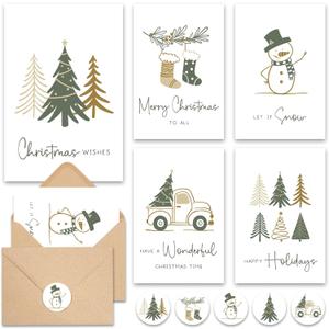 20 Minimal Christmas Cards Boxed with Envelopes & Stickers, Cozy Xmas Cards with 5 Elegant Designs, Incl. Pre-Written Message & Space to Personalize Warm Wishes for Friends, Family & Coworkers