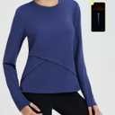 baleaf Women's Thermal Tops Long Sleeve Fleece Running Shirts Thumbhole Cold Weather Winter Gear Workout Base Layer (Blue, XXL)