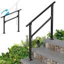Wrought Iron Handrails for Outdoor Steps - Exterior Hand Rails for Concrete Steps Outside Metal Stair Railing Porch 3 Step