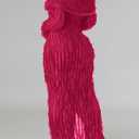 LETSVDO Women's Maxi Off Shoulder Dress Long Sleeve Button Down Ruffle Mesh Bodycon Sexy Dresses Stretchy (Pink, XL)