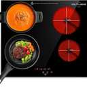 24" Electric Ceramic Radiant Cooktop, 6000W Built-in 4 Burner Stove Top with 9 Heat Levels, Timer & Child Safety Lock, Hard-Wearing Glass Surface (220–240V)