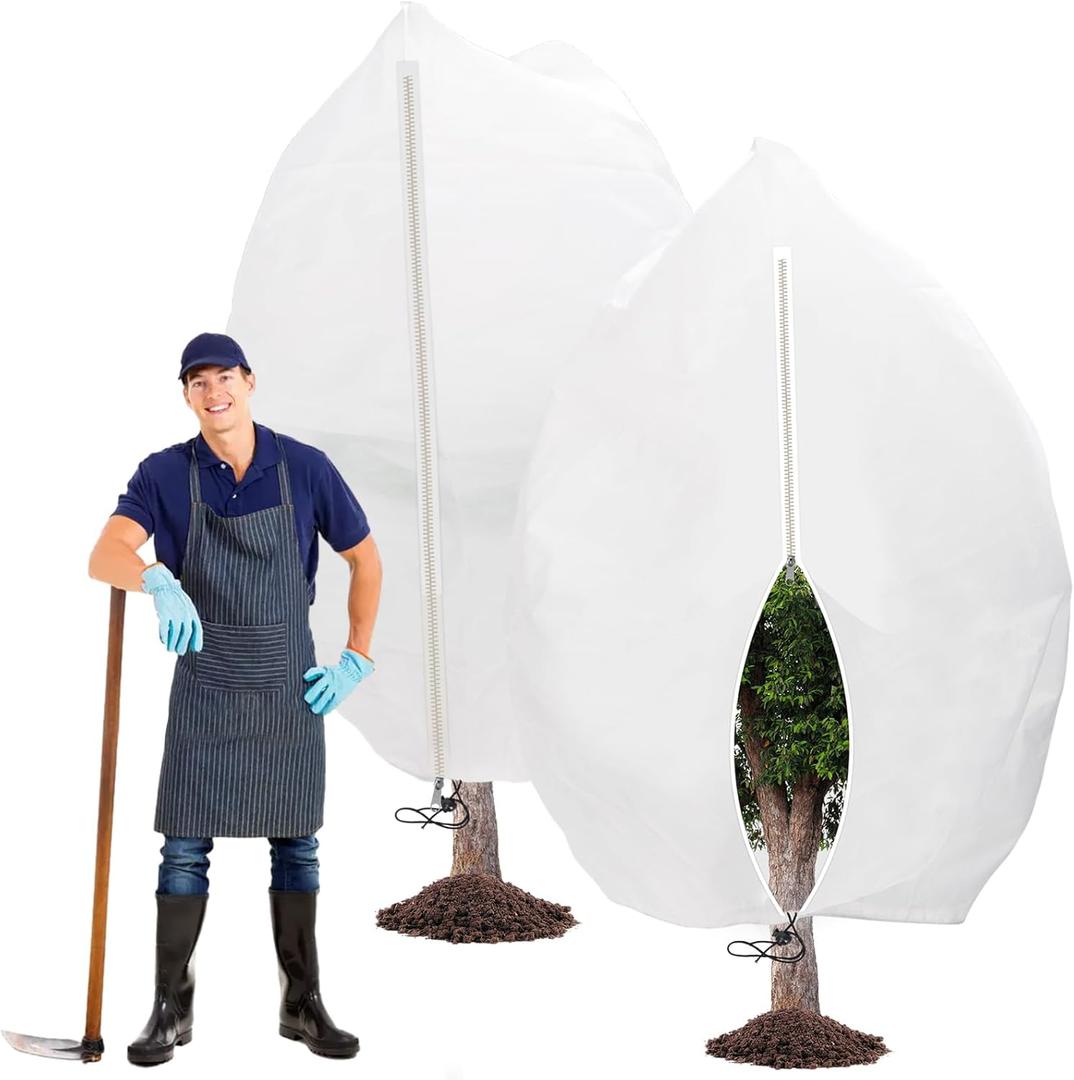 2PCS 70.9x82.7inch Reusable Plant Covers Freeze Protection,Winter Plant Cover Bags with Zipper/Drawstring,Warm Plant Protection Cover Bags Frost Blankets to Protect Tree from Cold Frost Snow Wind Pest