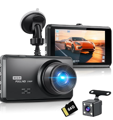 4K Front and FHD1080P Rear Dual Dash Cam Dash Camera,5.8G WiFi for Cars, 3.0" IPS Screen,UHD Night Vision 24H Parking, Dual 170° Wide Angle, WDR, GSensor,Free 64GB Card Can Supports 256GB Card Max