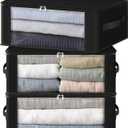 3 Pack Storage Bags, 45L Foldable Clothes Storage Bins with Lids, Closet Organizers Blanket Storage Bags with Zippers Clear Window Sturdy Handles for Clothing Bedding Comforter Sweater Pillows, Black