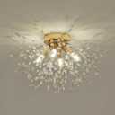 Modern Small Crystal Ceiling Light Fixture, 4-Light Gold Crystal Sputnik Firework Chandelier, Semi Flush Mount Ceiling Light Fixtures for Bedroom Kitchen Hallway Entryway Bathroom(H9.5'' x W17.7'')