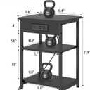 End Tables Set of 2 with Charging Station USB Ports, 3 Tier Tall Night Stand with Storage Shelves, Record Player Stand Narrow Side Table for Small Space Living Room Bedroom Office, Easy Assembly,Black