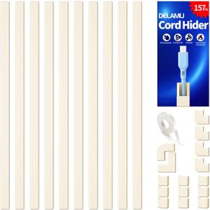 Delamu 157in Cord Covers for Wires on Wall, Cord Hider for 1 Cord, Paintable Cable Hider, Cable Management Wire Covers for Cords, L15.7 W0.55 H0.4in, Beige