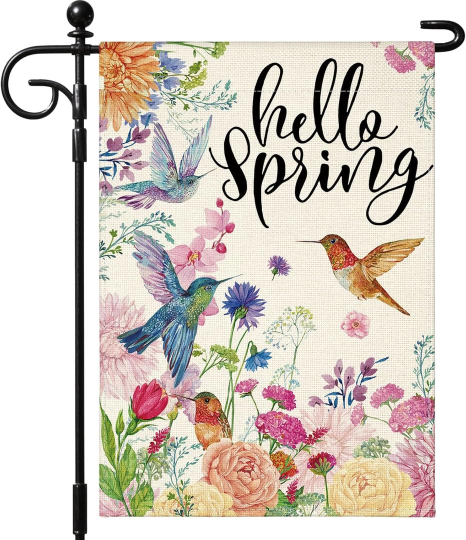 Artscope Spring Flowers Garden Flag 12x18 Inch Double Sided for Outside, Hello Spring Floral Garden Flag for Holiday Yard Outdoor Decoration