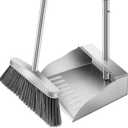 Metal Broom with Dustpan Combo Set-Long Handle Broom with Dustpan,Heavy Duty Standing Dust Pan & Soft Bristles Brooms,Indoor Outdoor Dust Pan Brooms for Home Office Lobby Floor