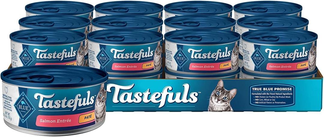 Blue Buffalo Tastefuls Wet Cat Food Paté, Made with Natural Ingredients, Salmon Entrée, 5.5-oz Cans (24 Count) Best By: 2028 Aug 04