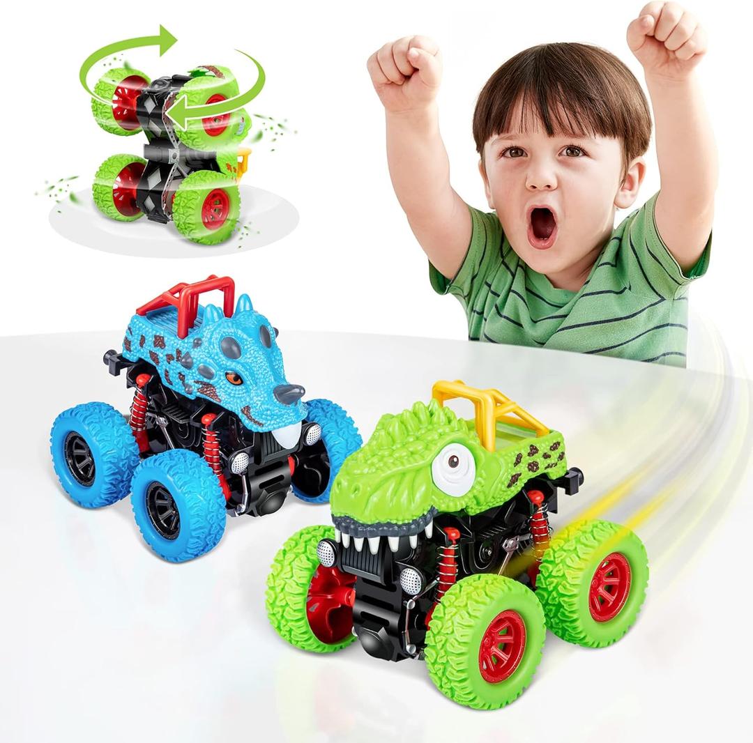 LODBY Dinosaur Toys for 2 3 4 5 Year Old Boys - Monster Truck Toys for Toddlers Boys Ages 2-4-6 - Push and Go Cars Dinosaur Toys for Kids 3-5 Year Old Boy Christmas Birthday Gifts