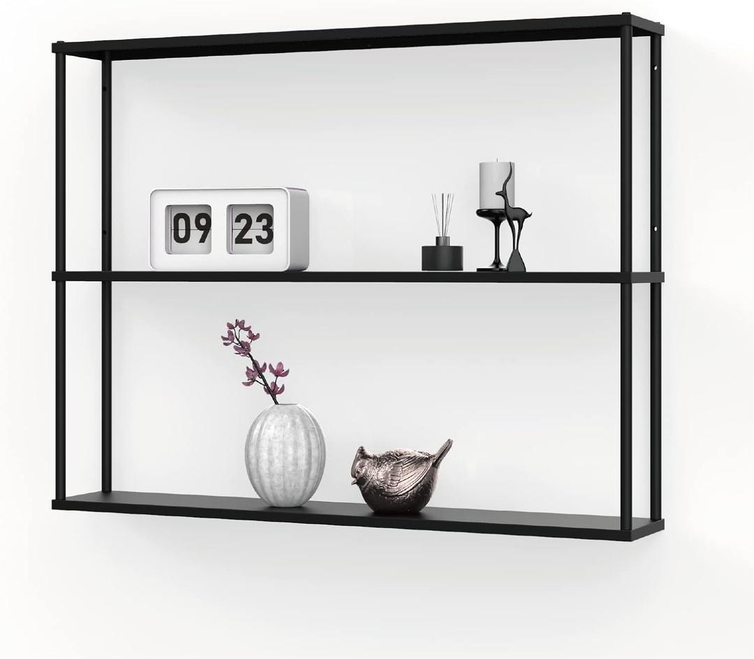 Mango Steam Wall-Mounted Steel Shelving Unit - 28" H X 36" W X 6" D - Black - for Kitchen, Storage, or Display Use.