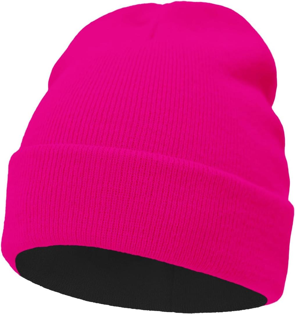 Beanie Hats for Men Women Reversible Hats Warm Knitted Cuffed Silk Lined Slouchy Skull Cap (1pack-black/Rose)