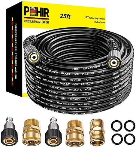 POHIR Pressue Washer Hose 25ft Quick Connect M22 Fittings, 4000 PSI Pressure Power Washer Hose Replacement, Electric Kink Free Hose with M22 Extension Adapter and 4pcs M22 14mm to 3/8