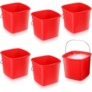 6 Pcs 3 Quart Cleaning, Detergent Square, Plastic Utility Cleaning Pail Stackable Cleaningpail Small Square Buckets for Restaurant Kitchen Home Offices Commercial (Red)