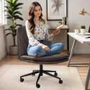 DROGO Cross Legged Office Chair for Work at Home, Pu Leather Accent Chair for Long Hours Sitting Comfort, Armless, Adjustable Height & Tilt Lock Recline |Swivel Computer Chair for Home Office (Brown)
