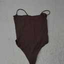 SUUKSESS Women Sexy Square Neck Thong Bodysuit Backless Cami Bodysuit Top Small, Brown