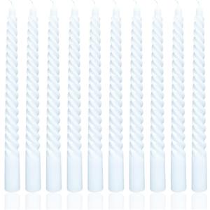 10 Inch Baby Blue Spiral Taper Candle Set, 10 Pack Unscented Dripless Long Burning Time Candlesticks for Dinner Party Wedding Shower and Home Decoration