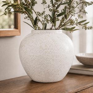 White Ceramic Vase 8.3-Inch Round Textured Vase for Home Decor