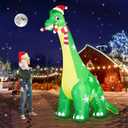 13FT Giant Dinosaur Christmas Inflatable Decorations, Built-in LED Lights, Strong Blower Huge Blow Up Yard Clearance Decor with Large Candy Cane Xmas Santa Hat Outdoor Indoor Holiday Party